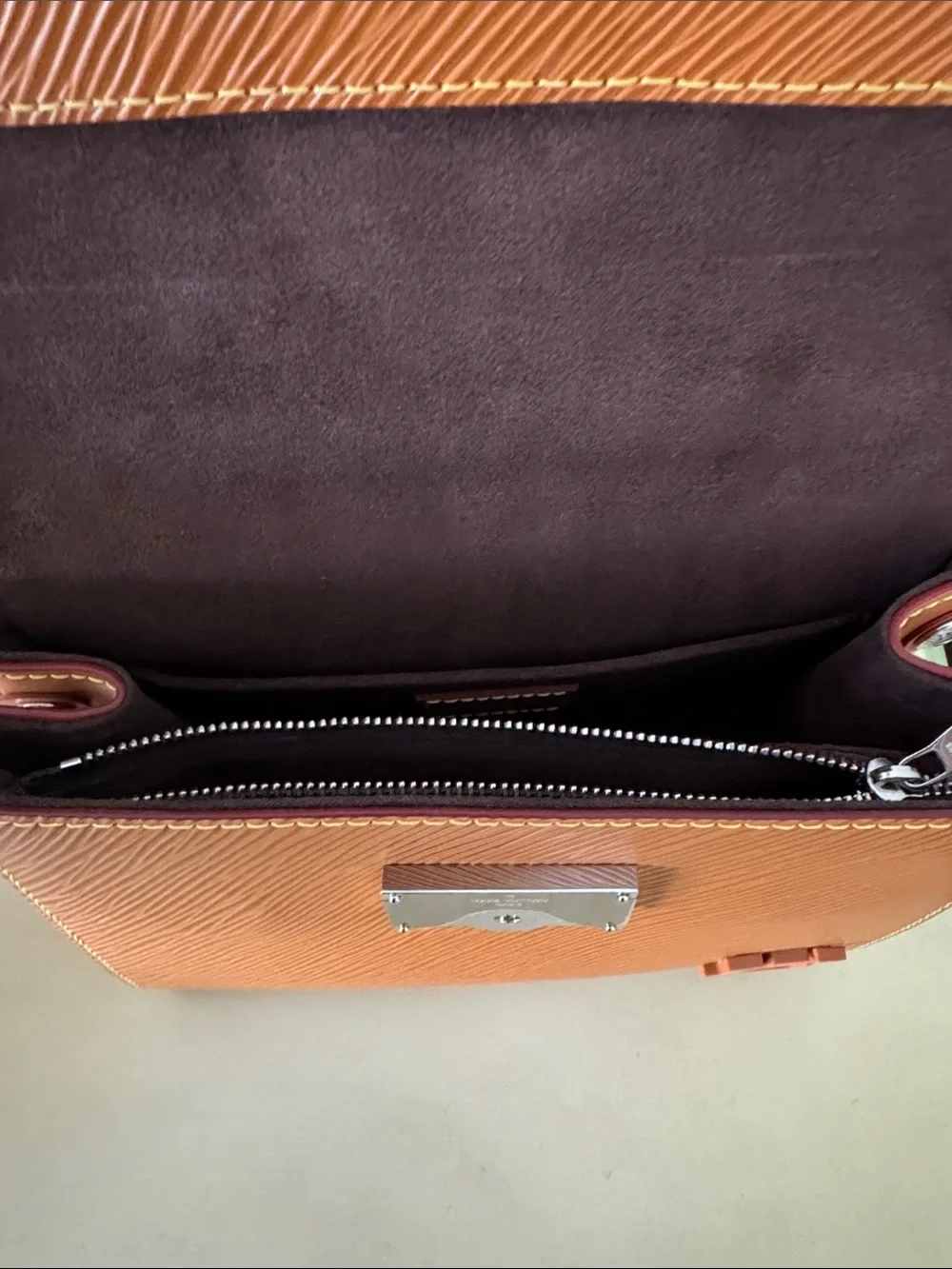 Louis Vuitton Brown Epi Leather Top Handle Satchel with Branded Strap